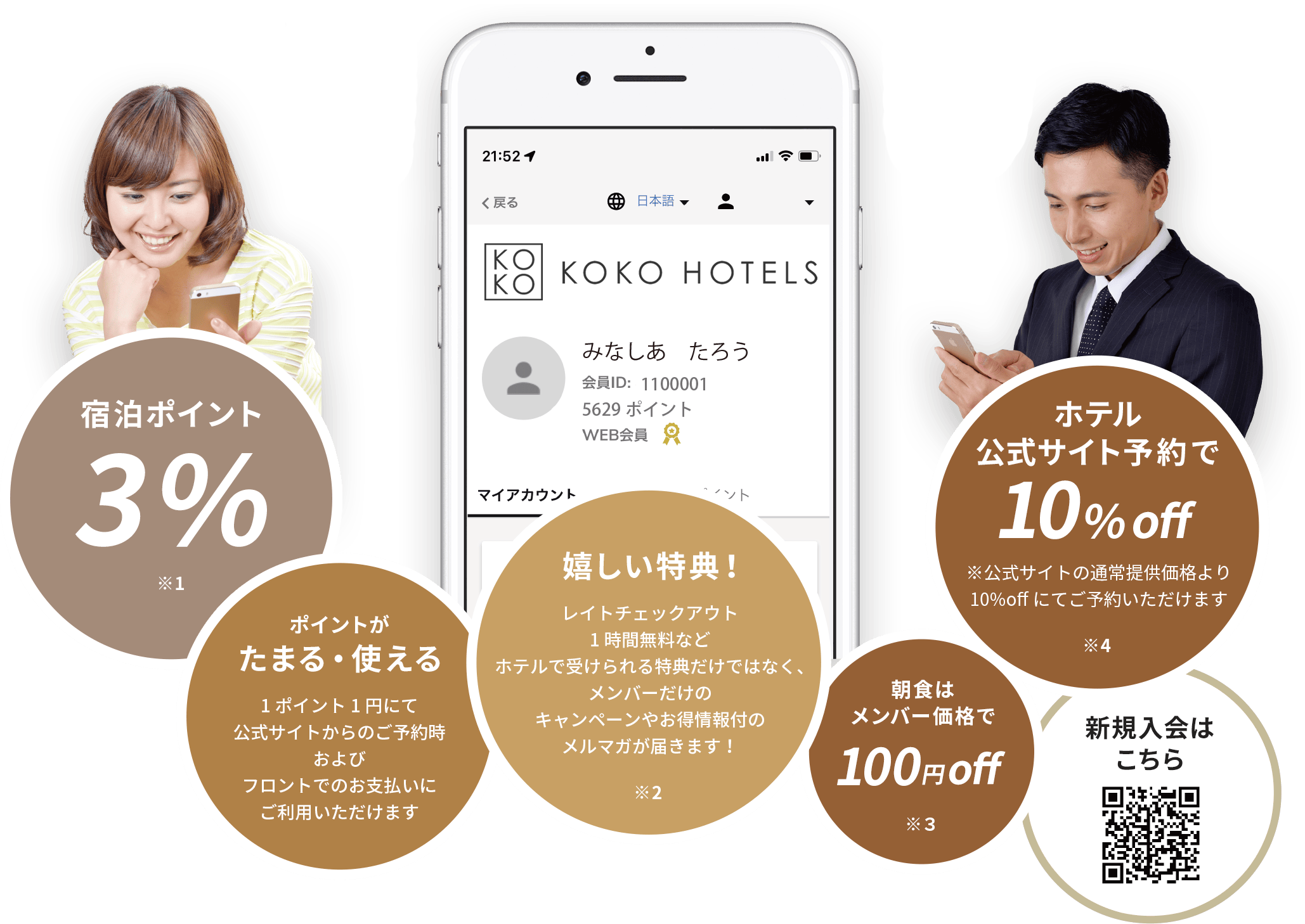 ホテル公式サイト予約で10%off 宿泊ポイント3%