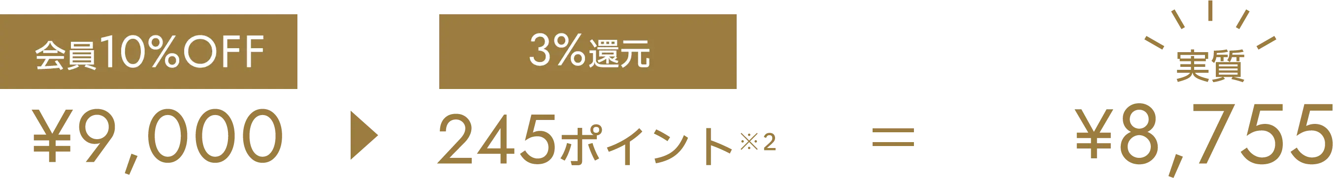 会員10%OFF | 3%還元 ¥9,000 ▶ 245ポイント ※2 実質 = ¥8,755